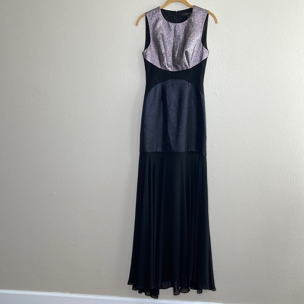 BCBGMaxAzria Black and Metallic Lavender Maxi Dress